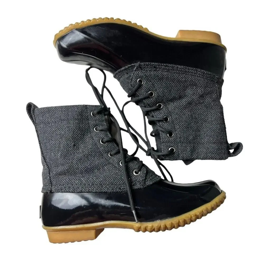 Bass Harlequin Duck Rain Boots Size 9 Black & Gray Women’s